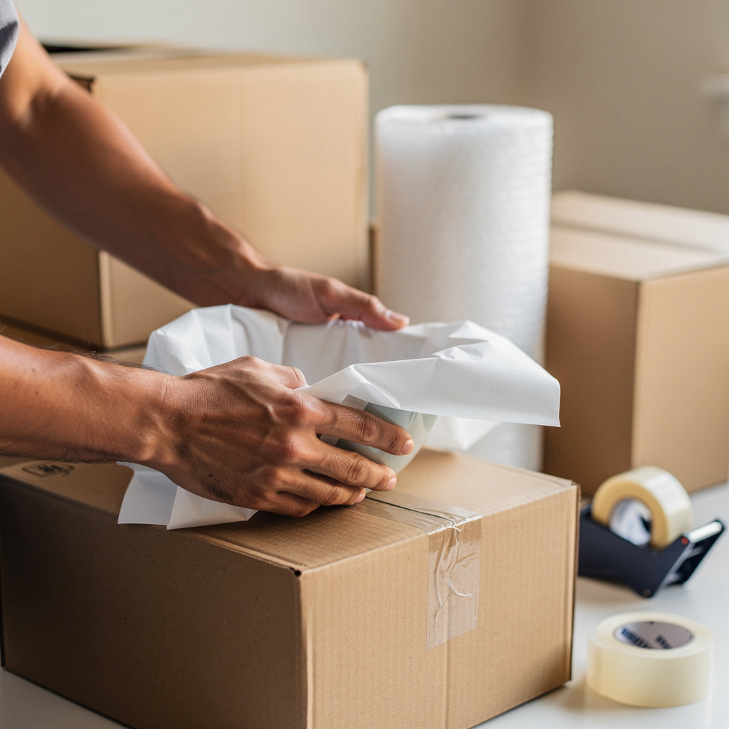 Bushnell Moving professional packing service with boxes and wrapping materials in Santa Barbara